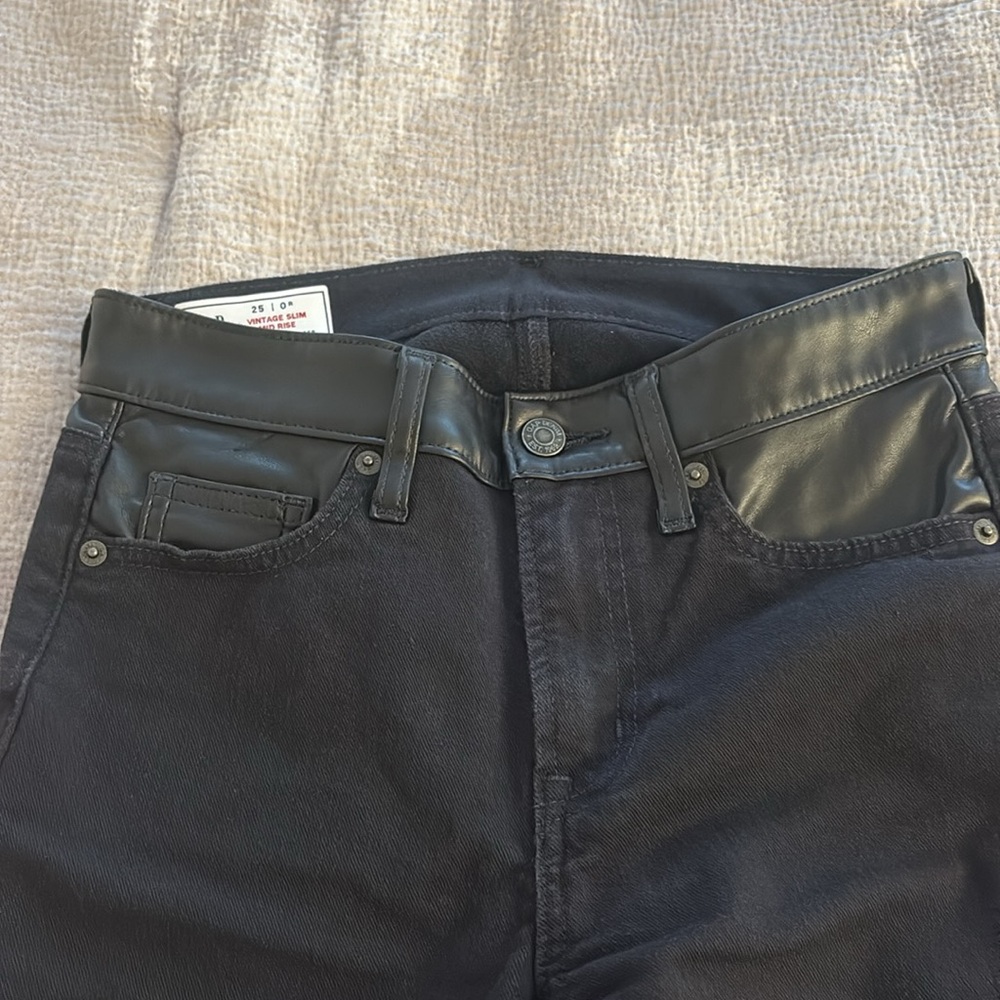 Gap Vintage Slim Mid Rise Black Jeans with Faux Leather Top